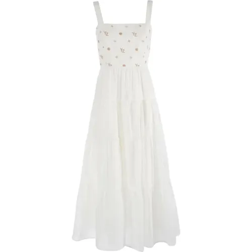 Ruffled Embroidered Cotton Dress , female, Sizes: L - YES ZEE - Modalova