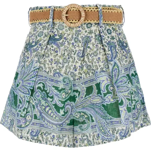 Floral Print Linen Shorts with Belt , female, Sizes: S, M - Zimmermann - Modalova