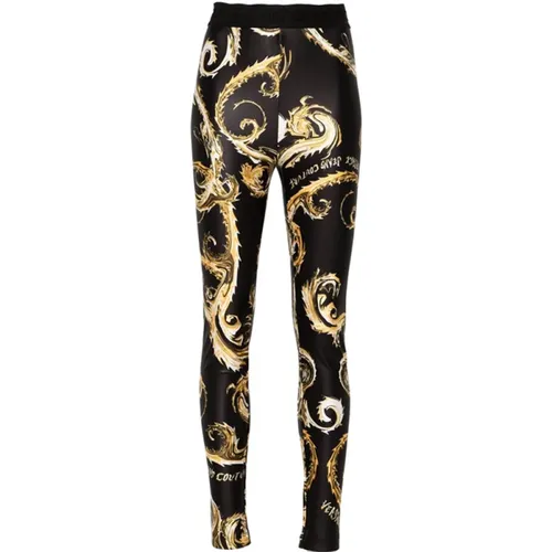 Leggings, female, , Size: XS Black Gold Satin Leggings Chromo Couture - Versace Jeans Couture - Modalova