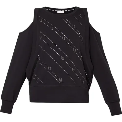 Schwarzer Baumwoll-Stretch-Sweatshirt mit Strass , Damen, Größe: XS - Liu Jo - Modalova