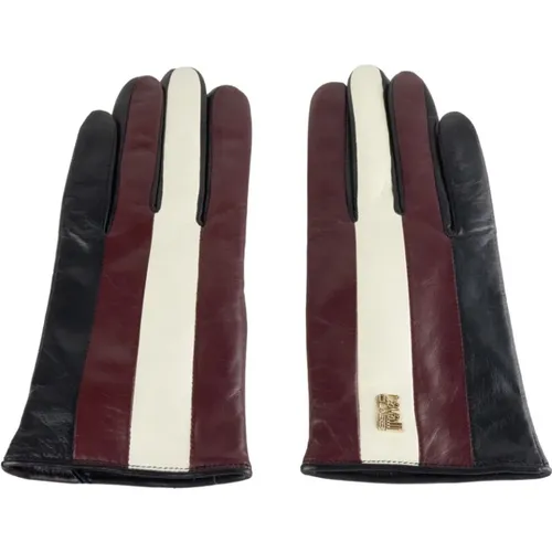 Gloves, unisex, , Size: 7 1/2 IN Chic Lambskin Leather Gloves in Black/Red - Cavalli Class - Modalova