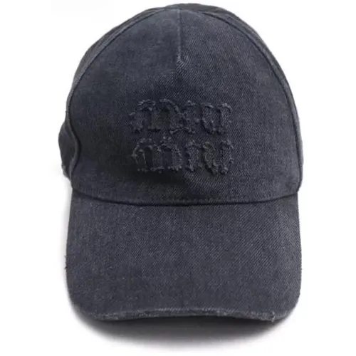 Pre-owned Accessories, female, , Size: ONE SIZE Pre-owned Denim Hat - Miu Miu Pre-owned - Modalova