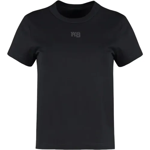 Schwarzes Baumwoll-Kurzarm-T-Shirt , Damen, Größe: M - alexander wang - Modalova