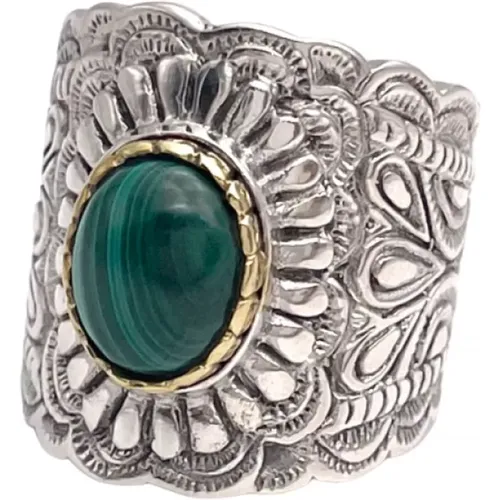 Rings, unisex, , Size: 54 MM 925 Sterling Silver Ring with Oval Malachite - Jalan Jalan - Modalova