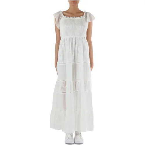 Chiffon dress with contrast embroidery , female, Sizes: L, S, XS, M - Guess - Modalova