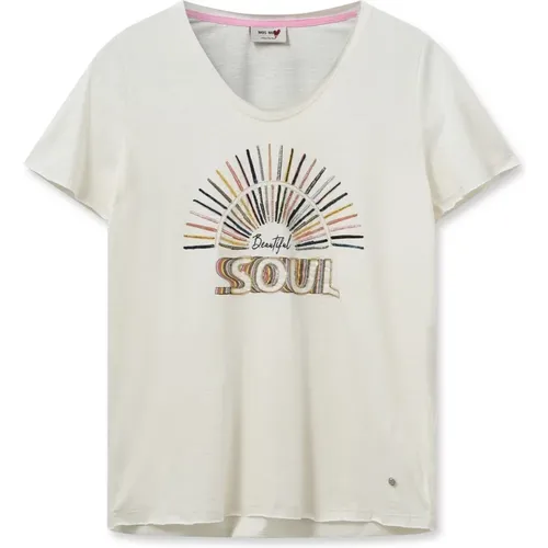 T-Shirt mit Grafischem Druck und Perlen & Pailletten , Damen, Größe: XL - MOS MOSH - Modalova