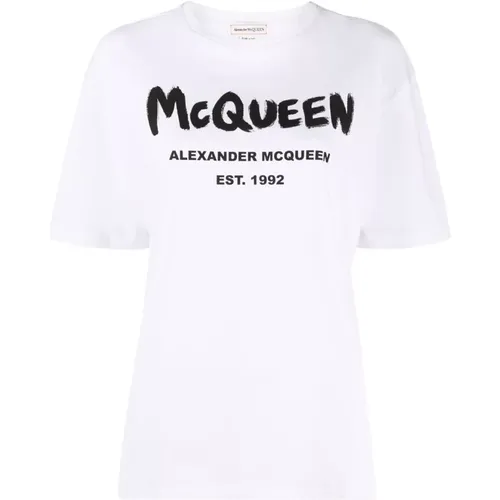 Graffiti Logo Crewneck T-shirt - alexander mcqueen - Modalova