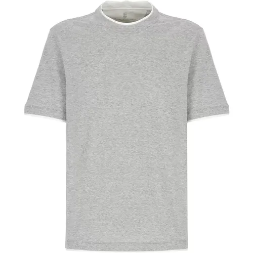 Graues Baumwoll-T-Shirt für Männer , Herren, Größe: XL - BRUNELLO CUCINELLI - Modalova