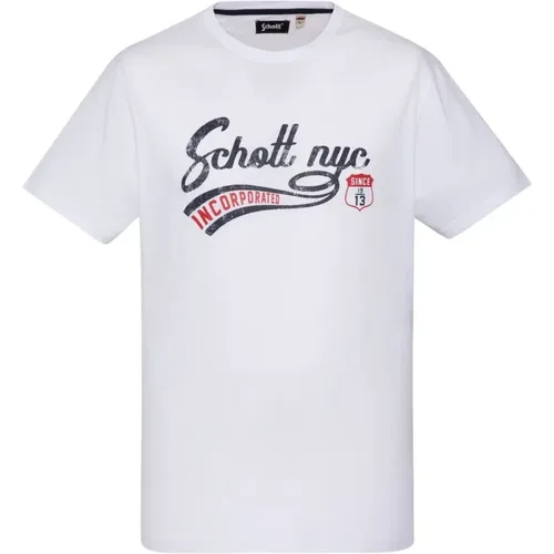 Baumwoll-Signatur T-Shirt - Weiß , Herren, Größe: S - Schott NYC - Modalova