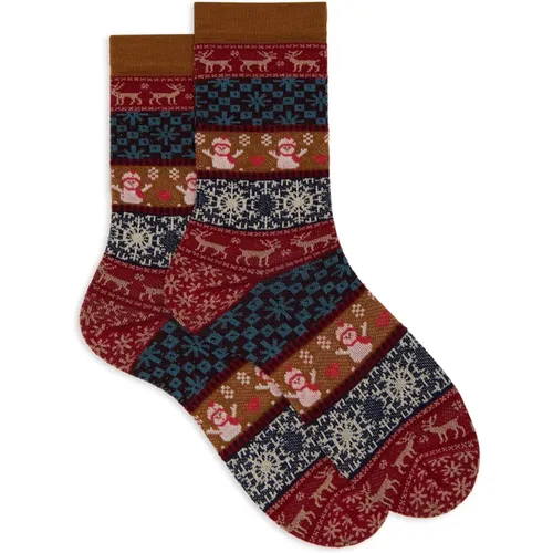 Kurze rote Socken für Damen mit funkelndem dekorativem Weihnachtsmotiv , Damen, Größe: S - Gallo - Modalova