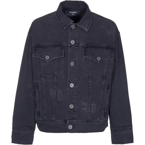 Denim Jacket with Metal Chain Buttons , male, Sizes: M, L - Balmain - Modalova