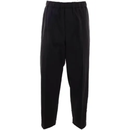 Schwarze Baumwoll-Cropped-Hose mit elastischem Bund,Schwarze Baumwollhose mit hoher Taille und weitem Bein,Straight Trousers - Jil Sander - Modalova