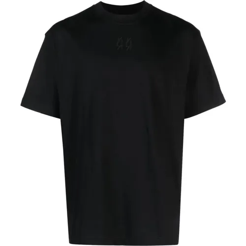 Schwarzes Baumwoll-T-Shirt mit Logo-Stickerei und Grafikdruck , Herren, Größe: XL - 44 Label Group - Modalova