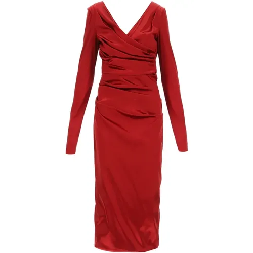 Satin Drapiertes Kleid mit Doppel-V-Ausschnitt - Dolce & Gabbana - Modalova