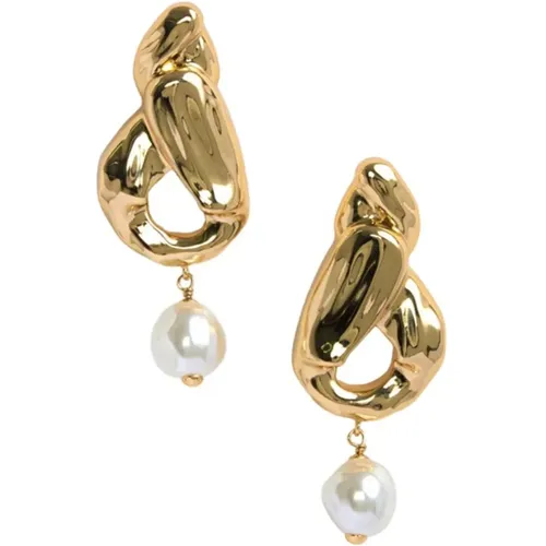 Gold Button Earrings with Pearls , female, Sizes: ONE SIZE - Self Portrait - Modalova