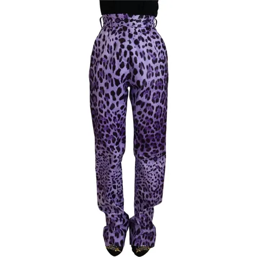 Lila Leopardenmuster Hose mit hoher Taille , Damen, Größe: XS - Dolce & Gabbana - Modalova