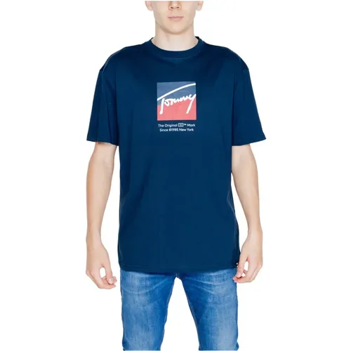 Blauer Print Rundhals T-shirt Herren , Herren, Größe: S - Tommy Hilfiger - Modalova