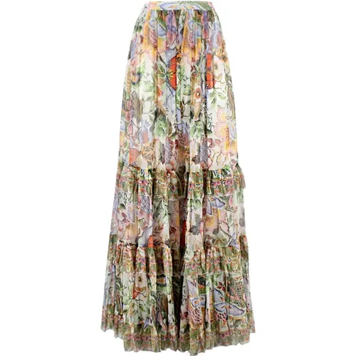 Silk Creponne Flounced Skirt , female, Sizes: M, S - ETRO - Modalova