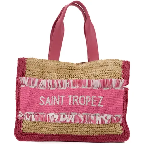 Crochet Rafia Tote Bag with Fringes , female, Sizes: ONE SIZE - De Siena - Modalova