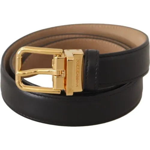 Belts, unisex, , Size: 75 CM Elegant Leather Belt with Engraved Buckle - Dolce & Gabbana - Modalova