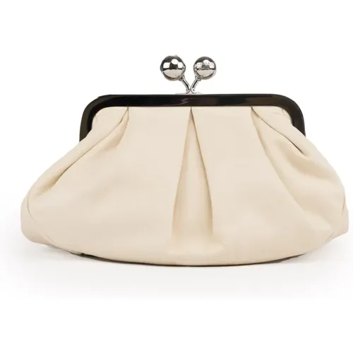 Clutches, female, , Size: ONE SIZE Ivory Leather Clutch with Metal Logo - Max Mara Weekend - Modalova