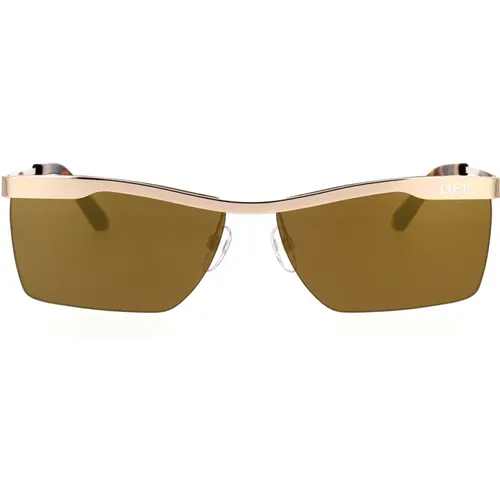 Gold Metal Sunglasses with Mirrored Lenses , unisex, Sizes: 61 MM - Off White - Modalova