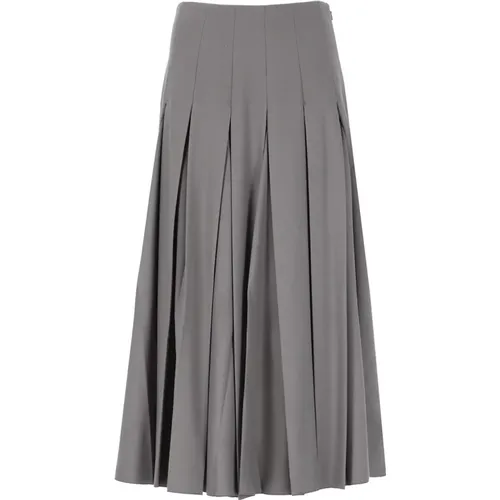 Midi Skirts, female, , Size: XS Grey Pleated Skirt with Flared Hem - Fabiana Filippi - Modalova