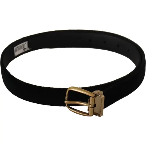 Belts, male, , Size: 90 CM Velvet Leather Belt with Gold Tone Metal Buckle - Dolce & Gabbana - Modalova