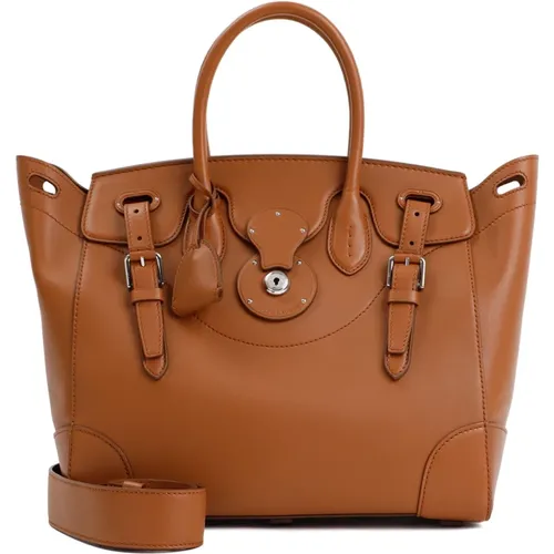 Leather Handbag with Gold Accents , female, Sizes: ONE SIZE - Ralph Lauren - Modalova