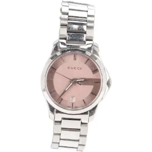 Pre-owned Watches, female, , Size: ONE SIZE Silver Stainless Steel Watch with Pink Dial - Gucci Vintage - Modalova