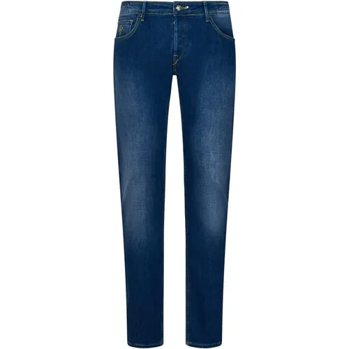 Slim-Fit Jeans in Blau mit Logo-Stickerei , Herren, Größe: W30 - Hand Picked - Modalova