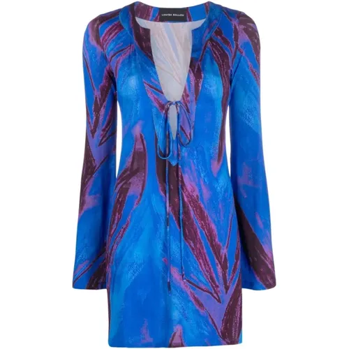 Blau Abstrakt Bedrucktes Langarm-Kleid , Damen, Größe: M - Louisa Ballou - Modalova