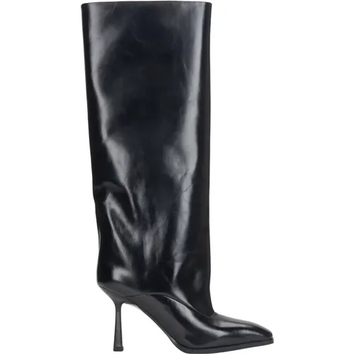 Schwarze Lacklederstiefel für Damen mit Stiletto-Absatz und lockerem Schaft , Damen, Größe: 36 EU - Estro - Modalova