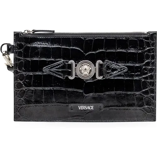 Leder Clutch Tasche mit Krokodileffekt - Versace - Modalova