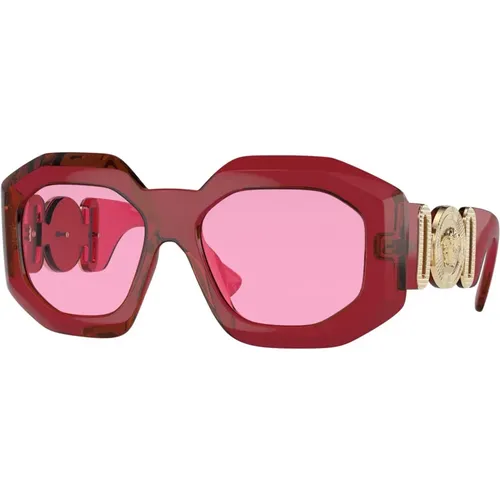Transparent /Fuchsia Sunglasses , female, Sizes: 56 MM - Versace - Modalova
