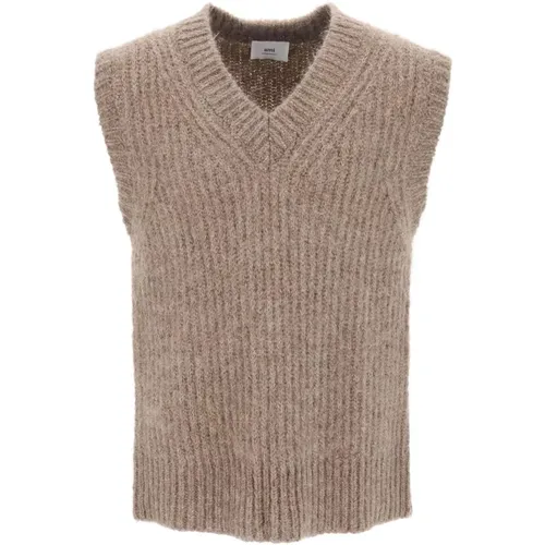 Sleeveless Knitwear, male, , Size: XL Chunky Rib Knit Alpaca Sweater Vest - Ami Paris - Modalova