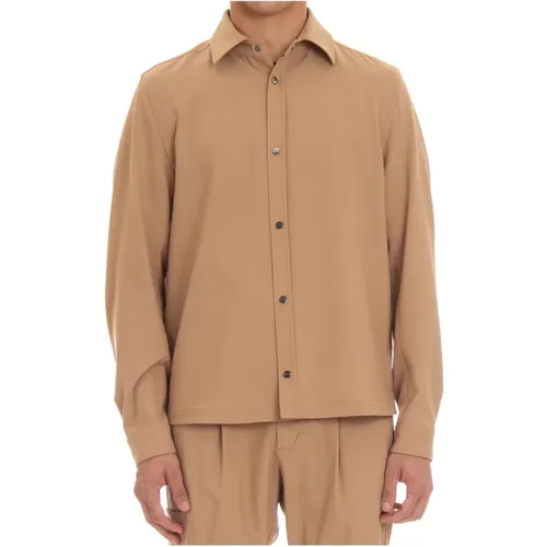 Camel Overshirt Lana Stretch Buttoned Cuffs , male, Sizes: XL, 2XL, L - Herno - Modalova