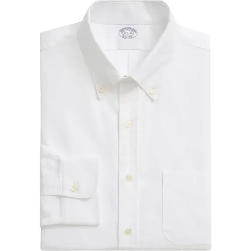 Weißes Regular Fit Non-Iron Baumwoll Oxford Hemd mit Button-Down-Kragen , Herren, Größe: L - Brooks Brothers - Modalova