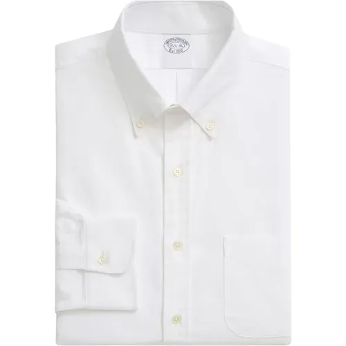 Weißes Regular Fit Non-Iron Baumwoll Oxford Hemd mit Button-Down-Kragen , Herren, Größe: M - Brooks Brothers - Modalova