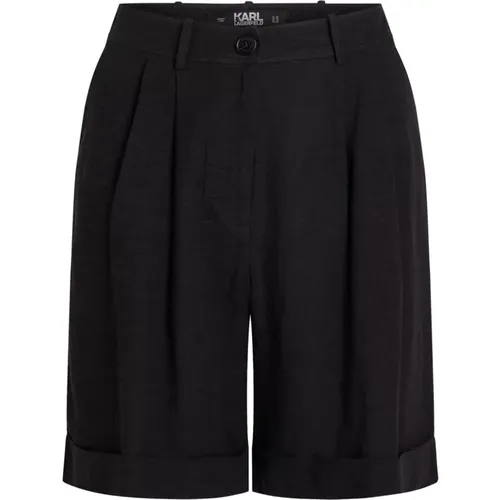 Schwarze Leinen Shorts , Damen, Größe: M - Karl Lagerfeld - Modalova