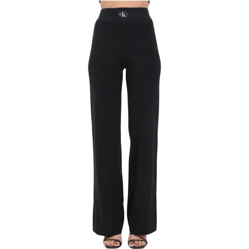 Schwarze Ausgestellte Baumwollrippenhosen , Damen, Größe: L - Calvin Klein Jeans - Modalova