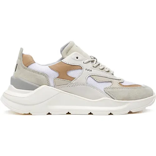 Sneakers, male, , Size: 10 US White Sneakers with Beige Leather Details - D.a.t.e. - Modalova