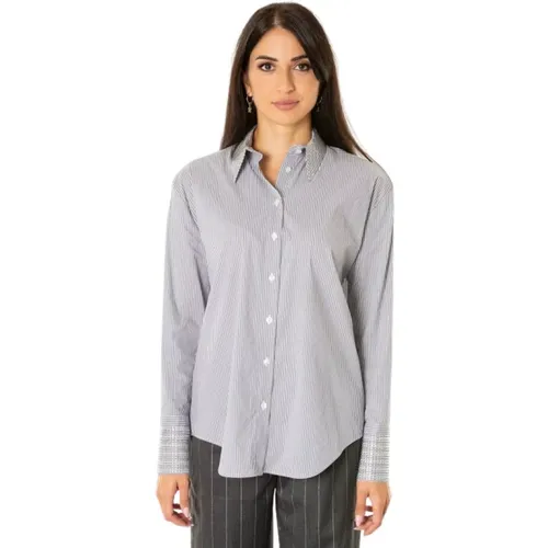 Striped Shirt with Rhinestones , female, Sizes: S, L - Jijil - Modalova