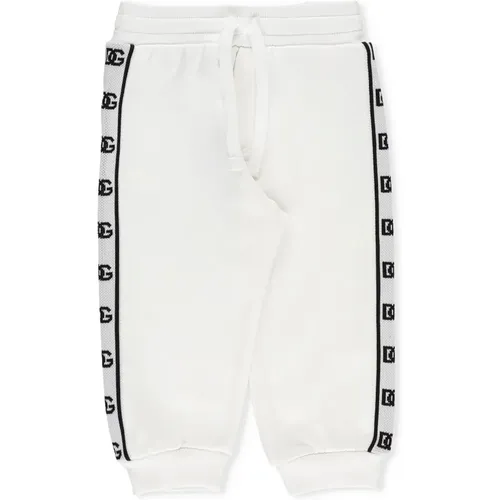 Weiße Baumwoll-Sweatpants mit Logo-Bändern - Dolce & Gabbana - Modalova