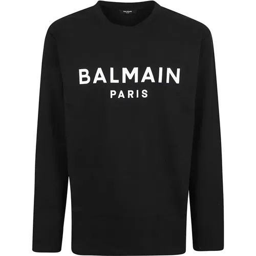 Schwarzes Baumwoll-T-Shirt mit ikonischem Logo - Balmain - Modalova