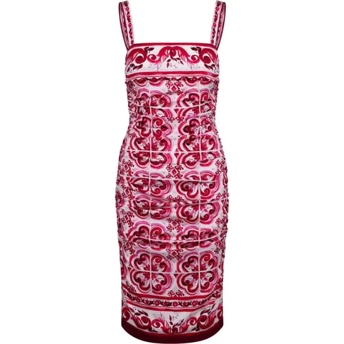 Majolica-print midi dress , female, Sizes: XS - Dolce & Gabbana - Modalova