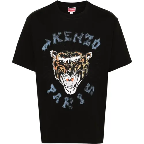 Schwarzes Tiger Logo Oversize T-Shirt , Herren, Größe: L - Kenzo - Modalova
