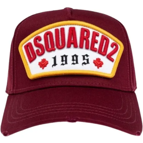 Caps, male, , Size: ONE SIZE Bordeaux Gabardine Baseball Cap - Dsquared2 - Modalova