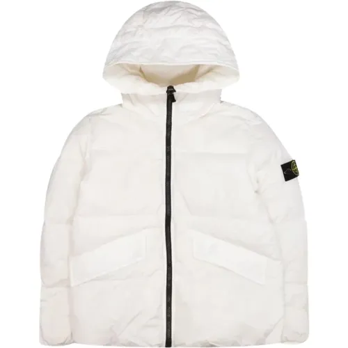 Weiße Steppjacke mit Kapuze - Stone Island - Modalova