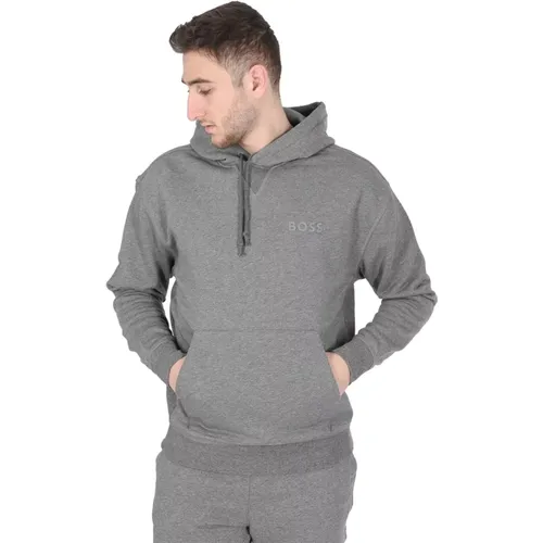 Hoodies, male, , Size: XL Cotton Blend Grey Sweatshirt - Hugo Boss - Modalova